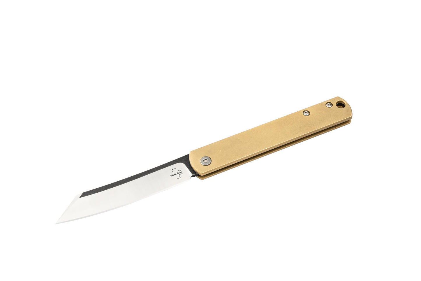 Böker Plus Zenshin 42 Brass - pocket knife with brass handle scales - classic Folding knife with 440C blade - with knife case