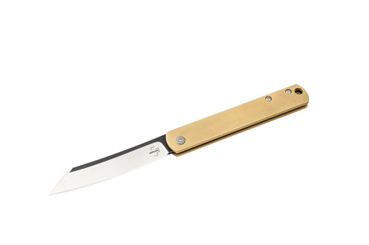 Böker Plus Zenshin 42 Brass - pocket knife with brass handle scales - classic Folding knife with 440C blade - with knife case