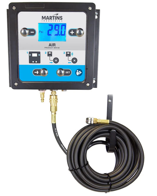 Martins Automatic Tire Inflator Deflator MW-60, 145 psi, Wall-Mounted Unit with 25’ Air Hose, Overpressure System (OPS), LCD Screen & Backlight