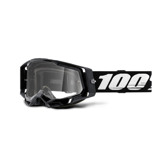 100% Racecraft 2 Goggles - Mountain Bike & Motocross Goggles - Eyewear for Motocross & Mountain Biking - Black, Clear Lens