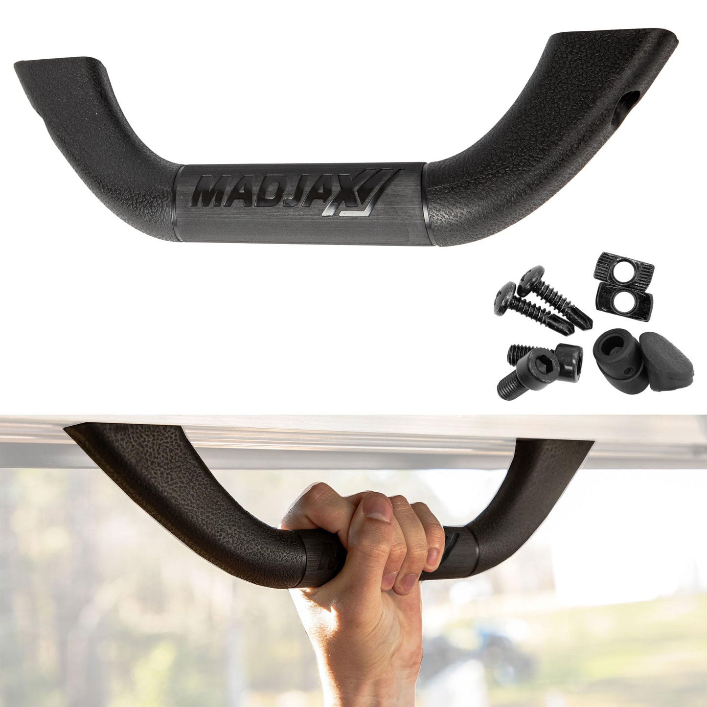 MADJAX Universal Golf Cart Hard Grab Handle | Automotive Style Black Sturdy Rubber Finish | Compatible with Club Car, EZGO, Yamaha, XSeries with RedDot Versa Triple Track Tops