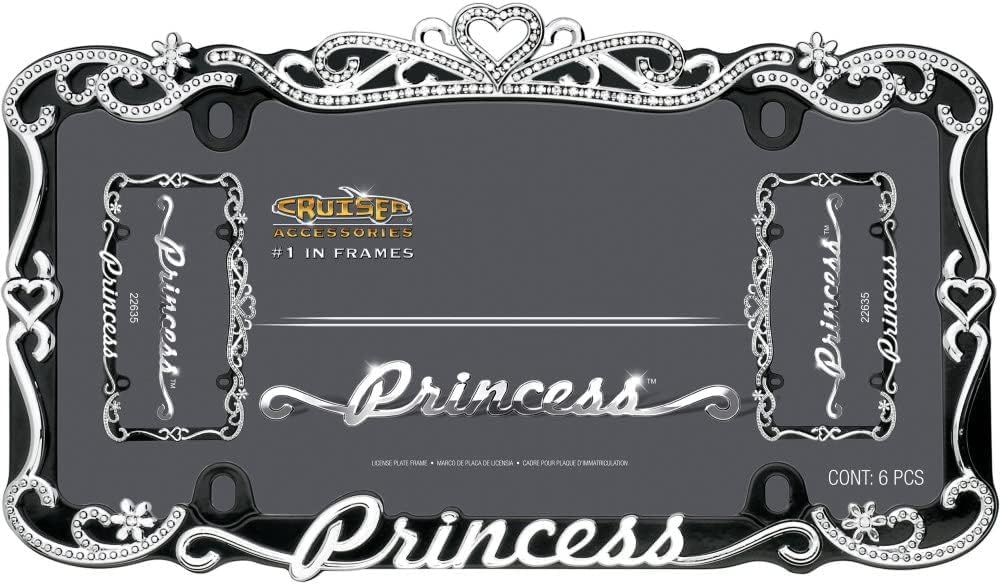 Cruiser Accessories Classic Frames Princess Heart Black Metal License Plate Frame - Bling Crystal Inlays