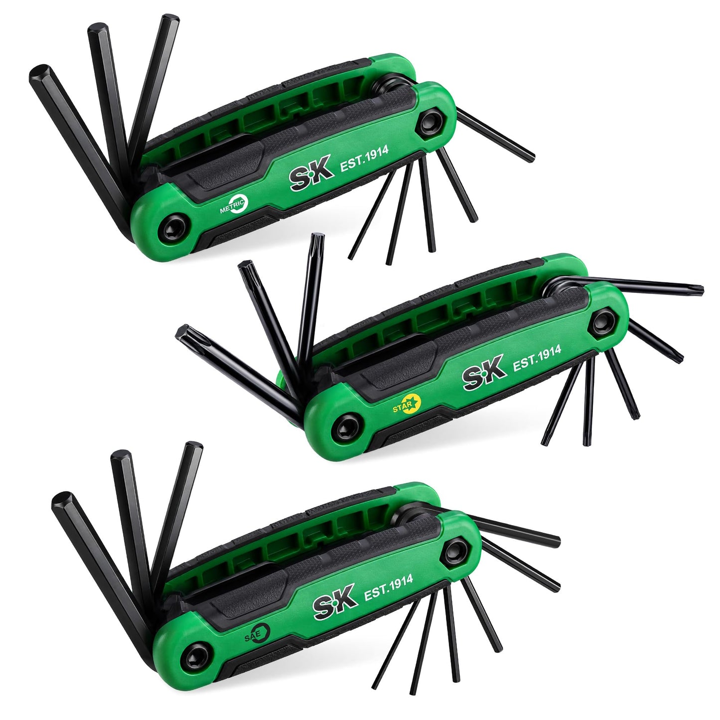 SK Folding Allen Wrench Set, Metric/SAE/Star Hex Key Set, CR-V&Black Finish