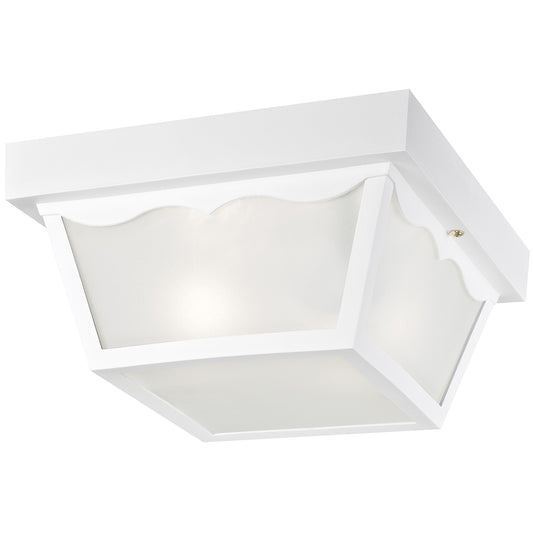 Westinghouse 6697600 Traditional Two-Light Outdoor Flush-Mount Fixture, White Finish on Polypropylene, Frosted Glass Panels