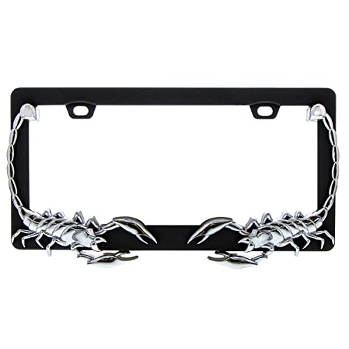 United Pacific Universal Die-Cast Metal, Chrome Scorpion License Plate Frame Holder for Cars, Trucks, RVs, Semi, Car Accessories - 1 Unit