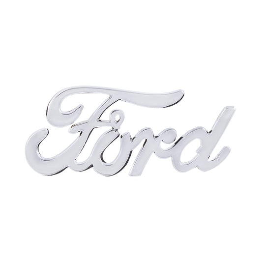 United Pacific S1018 Chrome Vintage “Ford” Script Emblem, Chrome Plated Plastic, Double Sided Tape Application, Licensed Restoration Part – ONE Unit