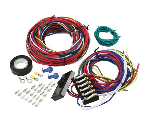 Complete wiring kit includes 6 Panel fuse box, fuses, wire, ends, fittings, electrical tape and instructions